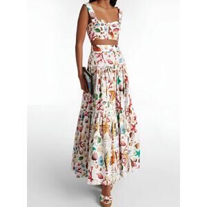 Commense Printed Pleated Skirt Set Women's Size M